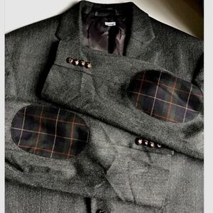 Lauren , Ralph Lauren 2 buttoned dark gray  herringbone wool blazer Sz 42 R